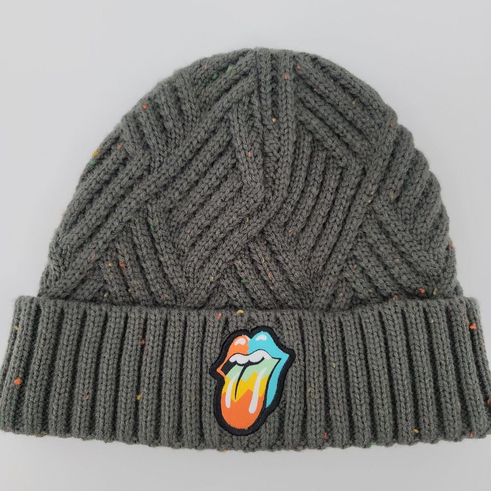 OFFICIAL LICENSED Rolling Stones Cable-knit Unisex Beanie Rainbow Classic Tongue